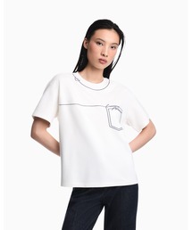 【エンポリオ アルマーニ】Tシャツ ビスコース ポケット風ラインアート