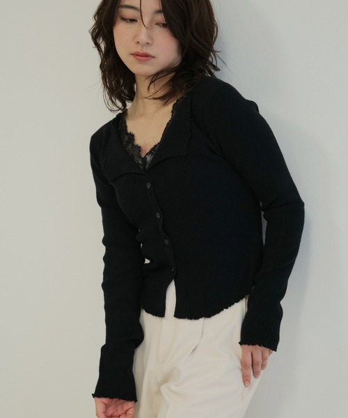 LYORI(リオリ)の「ドッキングレース ニットトップス(ニット/セーター・レディース・ブラック/アイボリー・FREE)」の12枚目の写真