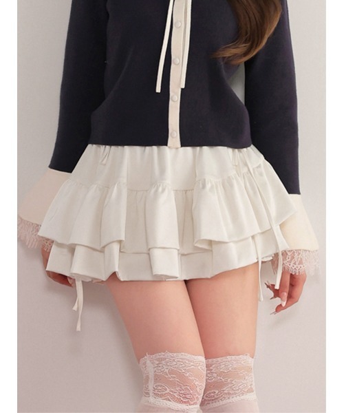 M me eme(エムミーエメ)の「Double frill matte satin skirt(eme11172)(スカート・レディース・ホワイト/アイボリー・FREE)」の1枚目の写真