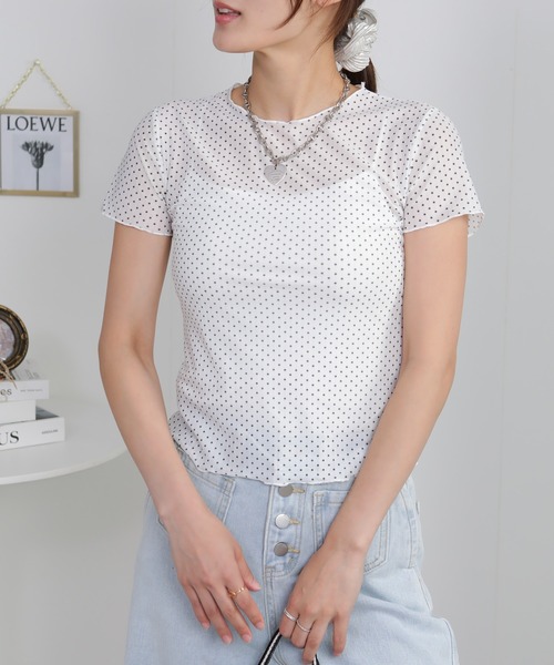 pumpkin port(パンプキンポート)の「シアードット柄半袖カットソー(Tシャツ/カットソー・レディース・ブラック/ホワイト・M)」の3枚目の写真