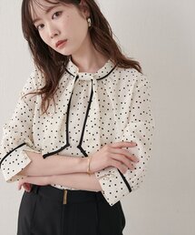配色デザイン7分袖ブラウス