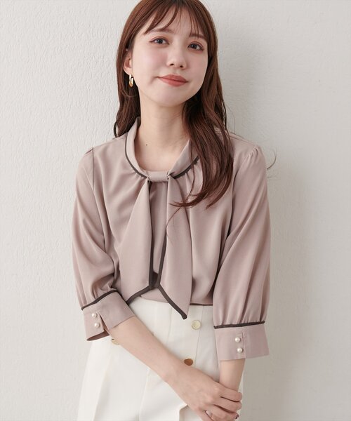 natural couture(ナチュラルクチュール)の「配色デザイン7分袖ブラウス(シャツ/ブラウス・レディース・ベージュ/オフホワイト/サックスブルー/ドット・FREE)」の17枚目の写真