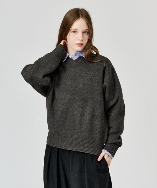 WETTEMPT(ウィテンプト)の「V-NECK WOOL LIKE KNIT / Vネックウールライクニット(ニット/セーター・メンズ・ブラウン/ネイビー/イエロー/ブラック/チャコールグレー/レッド・LARGE/SMALL/MEDIUM)」の3枚目の写真