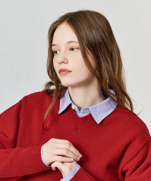 WETTEMPT(ウィテンプト)の「V-NECK WOOL LIKE KNIT / Vネックウールライクニット(ニット/セーター・メンズ・ブラウン/ネイビー/イエロー/ブラック/チャコールグレー/レッド・LARGE/SMALL/MEDIUM)」の16枚目の写真