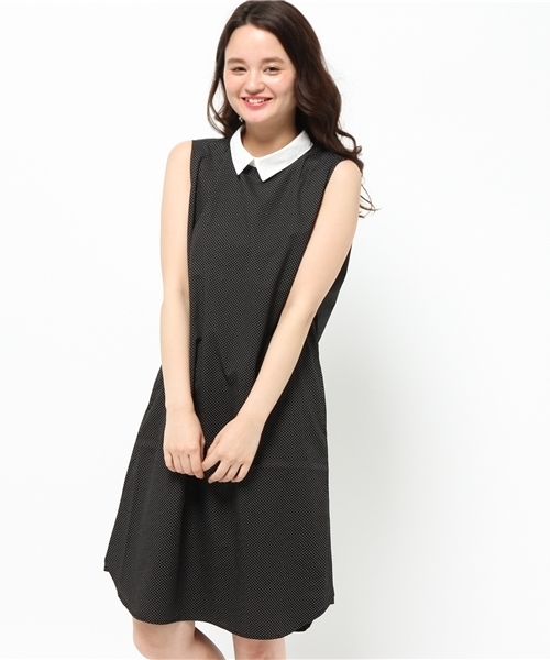 Beams Boy ビームスボーイ の Beams Boy ドット 後ろボタン クレリック ノースリーブ ワンピース Wear