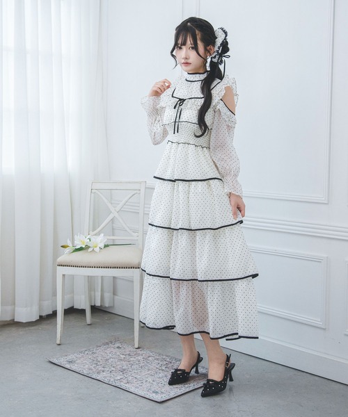 夢展望(ユメテンボウ)の「2wayシアードットティアードロングワンピース(ワンピース・レディース・ブラック/アイボリー・LL~3L/L~LL/M-L)」の3枚目の写真