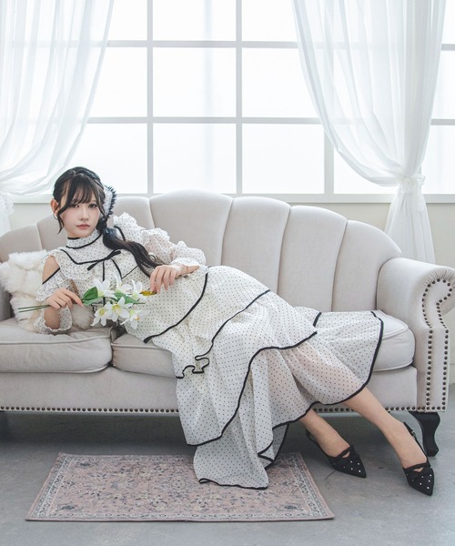 夢展望(ユメテンボウ)の「2wayシアードットティアードロングワンピース(ワンピース・レディース・ブラック/アイボリー・LL~3L/L~LL/M-L)」の6枚目の写真