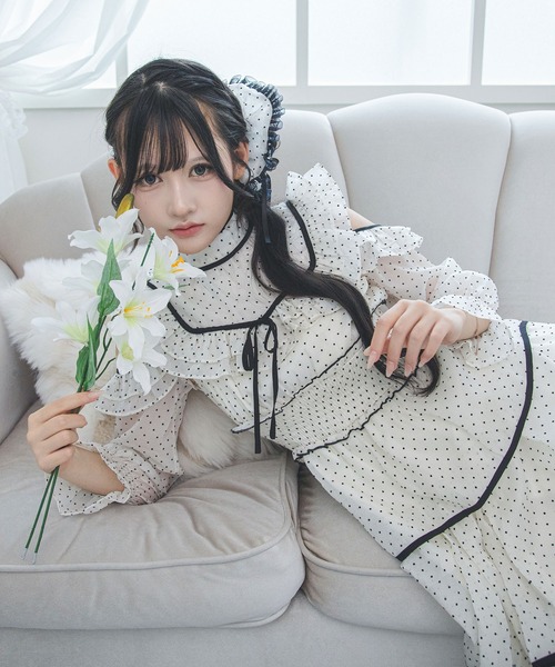夢展望(ユメテンボウ)の「2wayシアードットティアードロングワンピース(ワンピース・レディース・ブラック/アイボリー・LL~3L/L~LL/M-L)」の7枚目の写真
