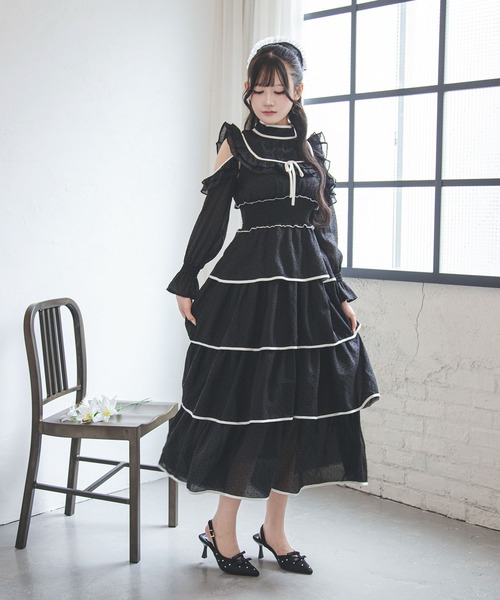 夢展望(ユメテンボウ)の「2wayシアードットティアードロングワンピース(ワンピース・レディース・ブラック/アイボリー・LL~3L/L~LL/M-L)」の8枚目の写真