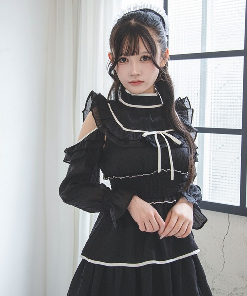 夢展望(ユメテンボウ)の「2wayシアードットティアードロングワンピース(ワンピース・レディース・ブラック/アイボリー・LL~3L/L~LL/M-L)」の9枚目の写真