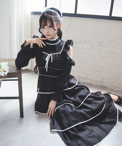 夢展望(ユメテンボウ)の「2wayシアードットティアードロングワンピース(ワンピース・レディース・ブラック/アイボリー・LL~3L/L~LL/M-L)」の10枚目の写真