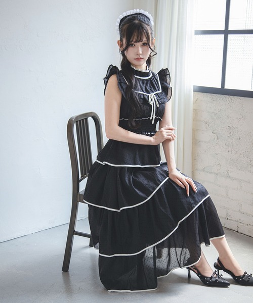 夢展望(ユメテンボウ)の「2wayシアードットティアードロングワンピース(ワンピース・レディース・ブラック/アイボリー・LL~3L/L~LL/M-L)」の11枚目の写真