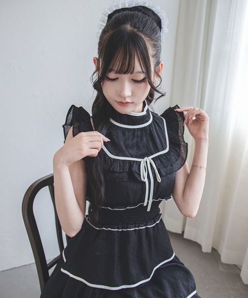 夢展望(ユメテンボウ)の「2wayシアードットティアードロングワンピース(ワンピース・レディース・ブラック/アイボリー・LL~3L/L~LL/M-L)」の12枚目の写真