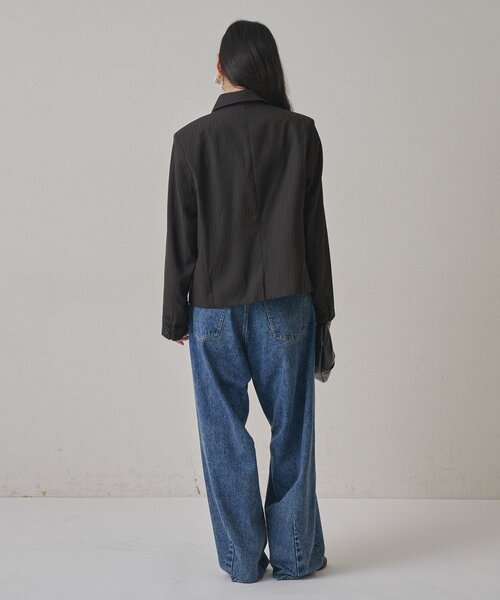 Omekashi(オメカシ)の「ストライプTRジャケット(ブルゾン・レディース・ブラック/ブラウン・FREE)」の11枚目の写真