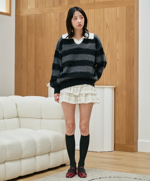 apres jour mignon(アプレジュールミニョン)の「襟付きボーダーニット(ニット/セーター・レディース・チャコールグレー/ピンク/ブルー・LARGE/フリー)」の13枚目の写真