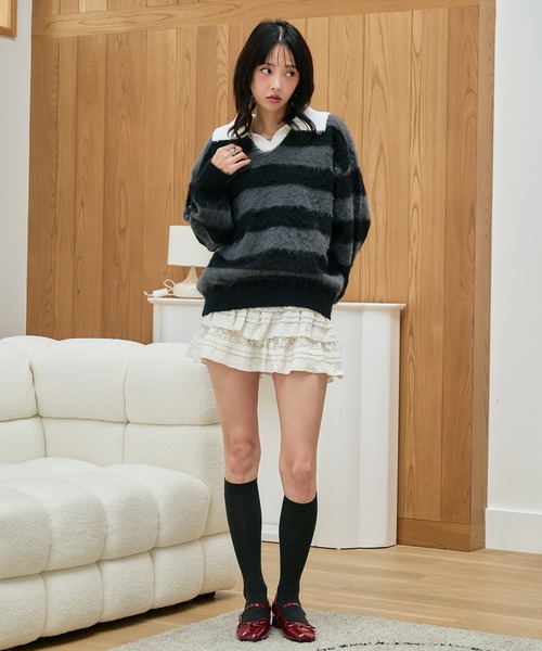 apres jour mignon(アプレジュールミニョン)の「襟付きボーダーニット(ニット/セーター・レディース・チャコールグレー/ピンク/ブルー・LARGE/フリー)」の15枚目の写真