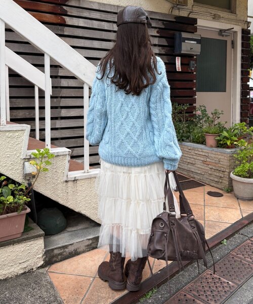 w closet（ダブルクローゼット）の「オーバーケーブルニット（ニット/セーター・レディース・ミント/グレー/サックスブルー/アイボリー・FREE）」の13枚目の写真