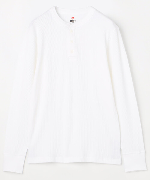 HANES（ヘインズ）の「限定展開 Hanes/ヘインズ BEEFY サーマルヘンリーネックロングスリーブ / HM4-S104（Tシャツ/カットソー・メンズ・ホワイト/グレー/ブラック・X-LARGE/SMALL/LARGE/MEDIUM）」の2枚目の写真