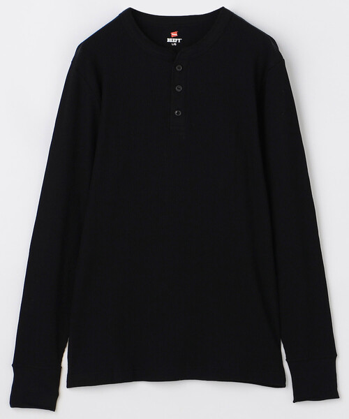 HANES（ヘインズ）の「限定展開 Hanes/ヘインズ BEEFY サーマルヘンリーネックロングスリーブ / HM4-S104（Tシャツ/カットソー・メンズ・ホワイト/グレー/ブラック・X-LARGE/SMALL/LARGE/MEDIUM）」の3枚目の写真