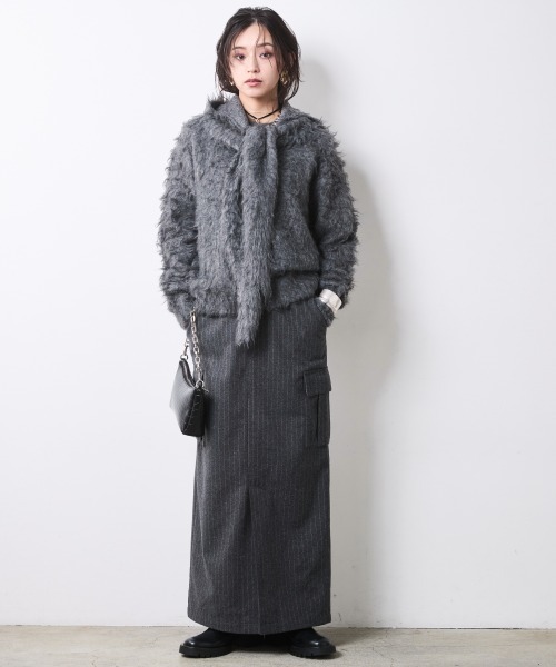 CHIC STYLE（シックスタイル）の「フード付クルーネックニット＜大きいサイズ有＞シックスタイル（ニット/セーター・レディース・ワイン/チャコール/アイボリー・5L/4L/3L/LL/L/M）」の6枚目の写真