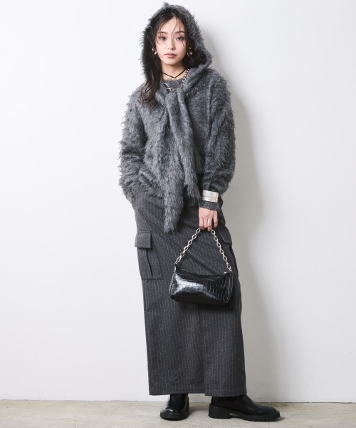 CHIC STYLE（シックスタイル）の「フード付クルーネックニット＜大きいサイズ有＞シックスタイル（ニット/セーター・レディース・ワイン/チャコール/アイボリー・5L/4L/3L/LL/L/M）」の9枚目の写真