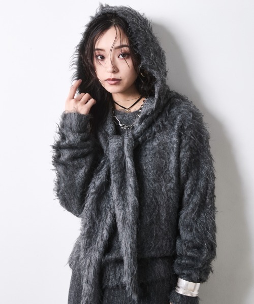 CHIC STYLE（シックスタイル）の「フード付クルーネックニット＜大きいサイズ有＞シックスタイル（ニット/セーター・レディース・ワイン/チャコール/アイボリー・5L/4L/3L/LL/L/M）」の12枚目の写真
