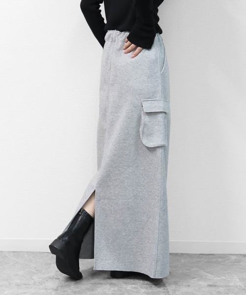 THE CELL.(ザセルドット)の「スウェットライク ロングカーゴスカート SWEAT-LIKE CARGO LONG SKIRT(スカート・レディース・ブラック/杢グレー・FREE)」の12枚目の写真