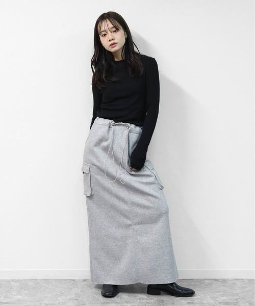 THE CELL.(ザセルドット)の「スウェットライク ロングカーゴスカート SWEAT-LIKE CARGO LONG SKIRT(スカート・レディース・ブラック/杢グレー・FREE)」の13枚目の写真
