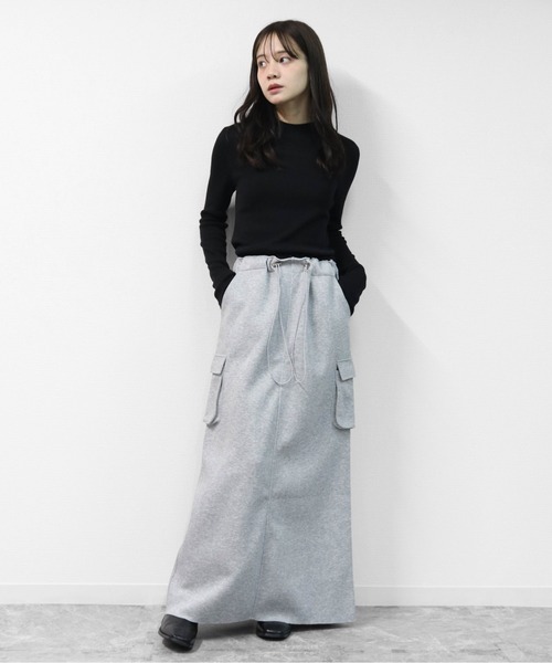 THE CELL.(ザセルドット)の「スウェットライク ロングカーゴスカート SWEAT-LIKE CARGO LONG SKIRT(スカート・レディース・ブラック/杢グレー・FREE)」の15枚目の写真