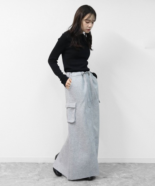 THE CELL.(ザセルドット)の「スウェットライク ロングカーゴスカート SWEAT-LIKE CARGO LONG SKIRT(スカート・レディース・ブラック/杢グレー・FREE)」の16枚目の写真