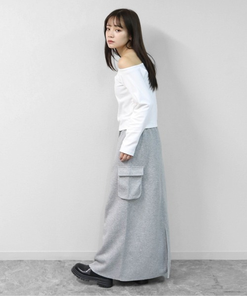 THE CELL.(ザセルドット)の「スウェットライク ロングカーゴスカート SWEAT-LIKE CARGO LONG SKIRT(スカート・レディース・ブラック/杢グレー・FREE)」の19枚目の写真