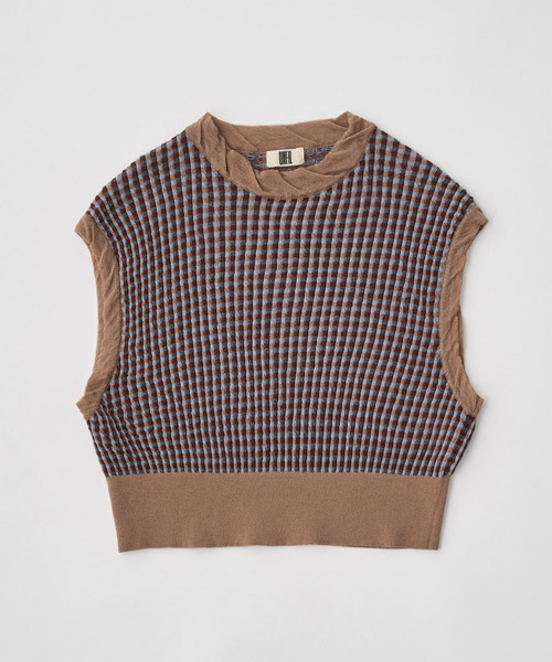 UNFIL(アンフィル)の「UNFIL アンフィル / high twisted wool JQ pattern knit vest ハイツイストウールジャガードパターンニットベスト / WXFL-UW110(ベスト・レディース・ブラウン系その他/チャコールグレー・1)」の1枚目の写真