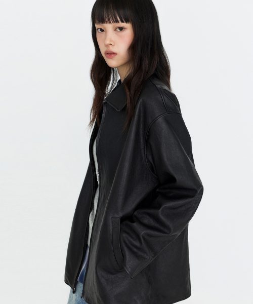 MONGDOL（モンドル）の「[Premium] ラムスキン オーバーサイズ ハーフレザージャケット ブラック MDJK050BLACK（ライダースジャケット・レディース・その他・F）」の4枚目の写真