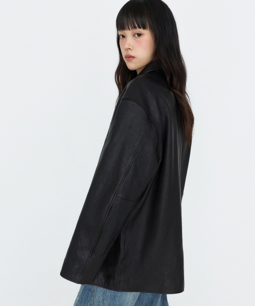 MONGDOL（モンドル）の「[Premium] ラムスキン オーバーサイズ ハーフレザージャケット ブラック MDJK050BLACK（ライダースジャケット・レディース・その他・F）」の5枚目の写真