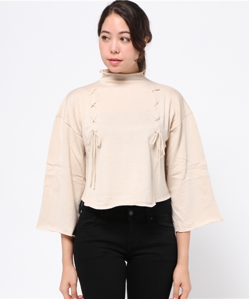 merry jenny（メリージェニー）の「フレアレースアップニット（ニット/セーター・レディース・ピンク/ベージュ/ブラック・FREE）」の4枚目の写真