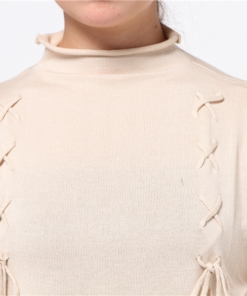 merry jenny（メリージェニー）の「フレアレースアップニット（ニット/セーター・レディース・ピンク/ベージュ/ブラック・FREE）」の7枚目の写真