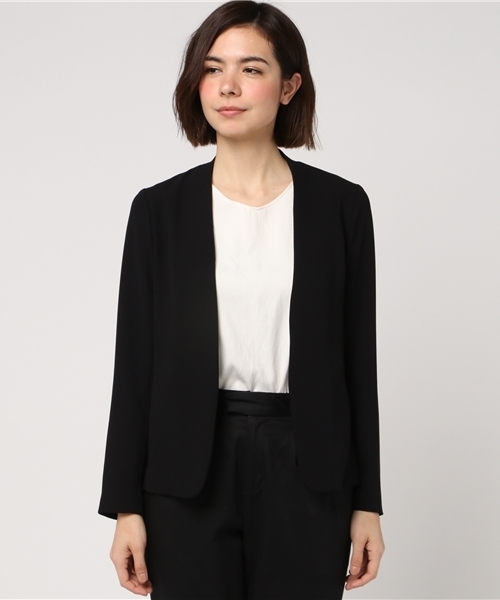 【美品】SHIPS ノーラペルセットアップ スーツ イージー素材 ブラック SHIPS（シップス）の「【セットアップ対応可能】ノーラペル