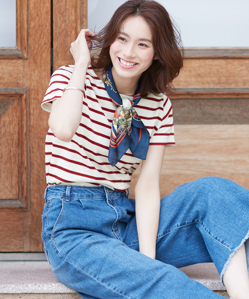 Pierrot（ピエロ）の「選べる地厚綿100％Tシャツ 3type（Tシャツ/カットソー・レディース・ホワイト系その他/ホワイト系その他5/ホワイト系その他6/ホワイト系その他3/ホワイト系その他4/ホワイト×グレー/ホワイト系その他2/ホワイト×ネイビー/ネイビー/ホワイト×レッド/ブルー系その他/カーキ/オフホワイト/ベージュ系その他/ベージュ系その他2・L/M/LL）」の3枚目の写真