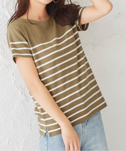 Pierrot（ピエロ）の「選べる地厚綿100％Tシャツ 3type（Tシャツ/カットソー・レディース・ホワイト系その他/ホワイト系その他5/ホワイト系その他6/ホワイト系その他3/ホワイト系その他4/ホワイト×グレー/ホワイト系その他2/ホワイト×ネイビー/ネイビー/ホワイト×レッド/ブルー系その他/カーキ/オフホワイト/ベージュ系その他/ベージュ系その他2・L/M/LL）」の13枚目の写真