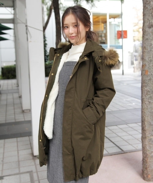 Mysty Woman リアルファー付きフーデットモッズコート Wear