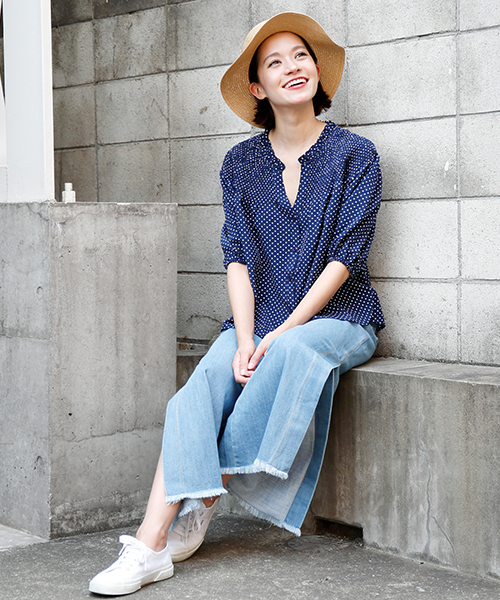 RAY CASSIN（レイカズン）の「ドット柄シャーリングブラウス（シャツ/ブラウス・レディース・ネイビー/ブラック/オフホワイト・FREE）」の11枚目の写真