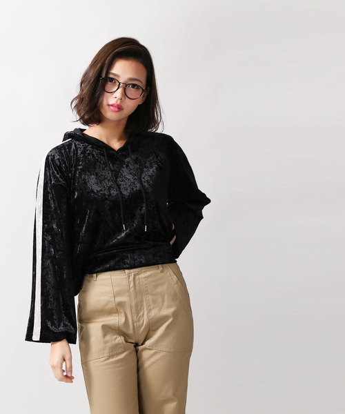 WEGO（ウィゴー）の「WEGO/クラッシュベロアラインパーカー（パーカー・レディース・アイボリー/ブラック・FREE）」の7枚目の写真