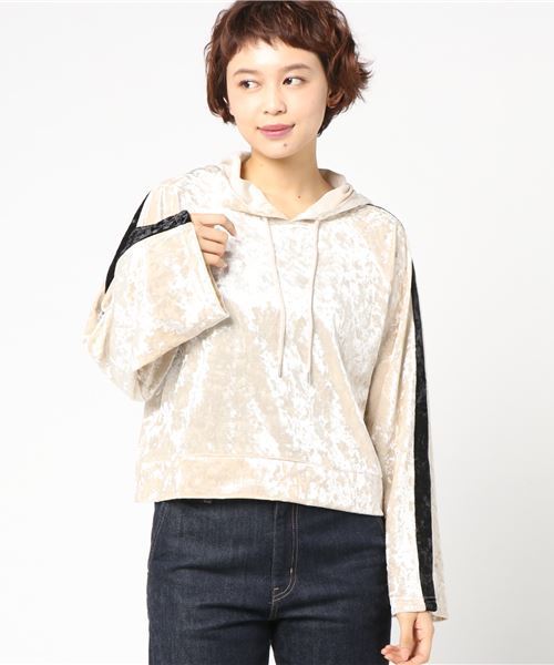 WEGO（ウィゴー）の「WEGO/クラッシュベロアラインパーカー（パーカー・レディース・アイボリー/ブラック・FREE）」の4枚目の写真