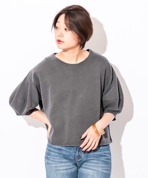 CIAOPANIC(チャオパニック)の「製品染めバルーンスリーブTシャツ(Tシャツ/カットソー・レディース・ピンク/アイボリー/マスタード/スミクロ・FREE)」の3枚目の写真