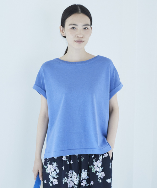 AMERICAN HOLIC（アメリカンホリック）の「・ボートネック編地切り替えプルオーバー（ニット/セーター・レディース・オレンジ/ブルー/オフホワイト/ブラック・FREE）」の3枚目の写真