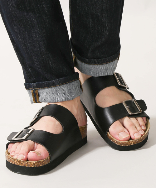 WEGO（ウィゴー）の「WEGO/フェイクレザー2ベルトサンダル（サンダル・メンズ・ブラック/ブラウン・MEDIUM/LARGE）」の4枚目の写真