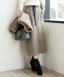 andme | ガンクラブチェックミモレ丈ベイカータイトスカート ウエストゴム(スカート)