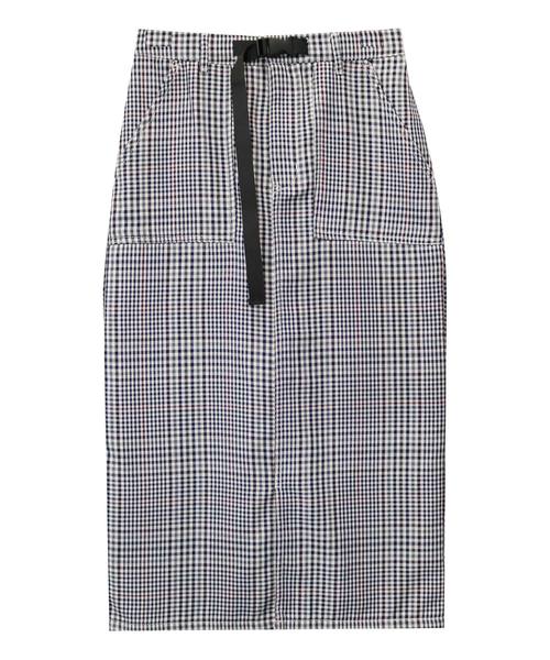 andme(アンドミー)の「ガンクラブチェックミモレ丈ベイカータイトスカート ウエストゴム(スカート・レディース・アイボリー/キャメル・M)」の1枚目の写真