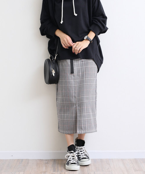 andme(アンドミー)の「ガンクラブチェックミモレ丈ベイカータイトスカート ウエストゴム(スカート・レディース・アイボリー/キャメル・M)」の16枚目の写真