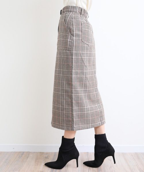 andme(アンドミー)の「ガンクラブチェックミモレ丈ベイカータイトスカート ウエストゴム(スカート・レディース・アイボリー/キャメル・M)」の19枚目の写真